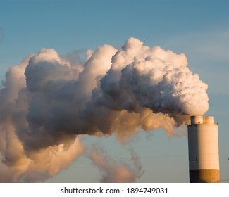 Steam Billowing From Single Smoke Stack