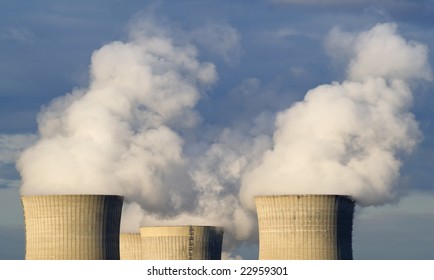 Steam coming from cooling towers at a power station