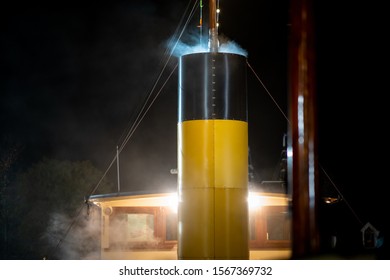 Steam Coming Out Of The Pipe Of A Vintage Steamship At Night, Sinterklaas