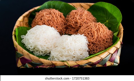 Steam cooked string hoppers. String hoppers or Idiappa is a traditional Sri Lankan and South Indian food which is made from rice flour that is squeezed to form thin noodles