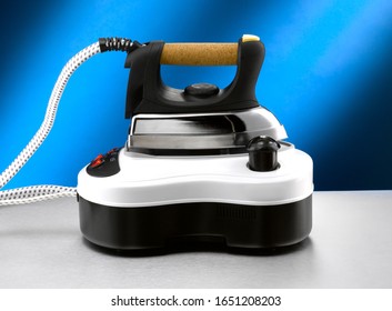 Steam Generator Iron On Blue Background