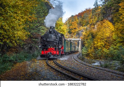 A Steam Locomotive In Dresden, Germany, In Autumn