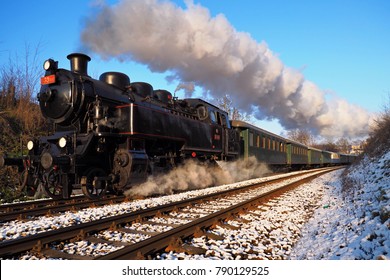 Steam locomotive, historic steam locomotive driving, Brno, Mikulov, Czech republic   