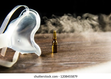 Steam Mist From Nebulizer Or Nebuliser Electrical Machine Drug Delivery Device Used To Administer Medication In The Form Of A Mist Inhaled Into The Lungs Concept. 