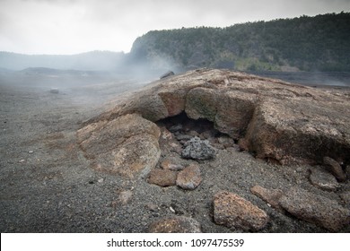 Steam From Mount Kilauea Rising From Vents In The Ground In Volcanoes National Park, Big Island, Hawaii