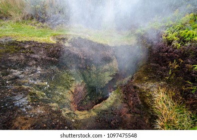 Steam From Mount Kilauea Rising From Vents In The Ground In Volcanoes National Park, Big Island, Hawaii