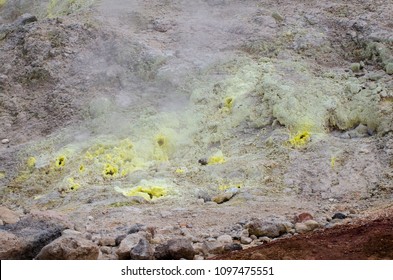 Steam From Mount Kilauea Rising From Vents In The Ground In Volcanoes National Park, Big Island, Hawaii