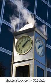 Steam Powered Clock Near Indiana State Museum In Downtown Indianapolis