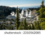Steam Rising Over Bumpass Hell In Early Morning in Lassen Volcanic National Park