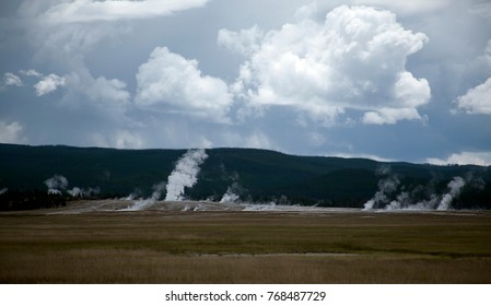 Steam Rising From Yellowstone Geysers