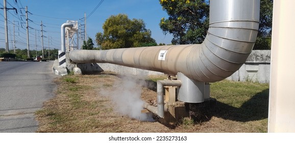 Steam supply piping for industrial esstate.  - Shutterstock ID 2235273163
