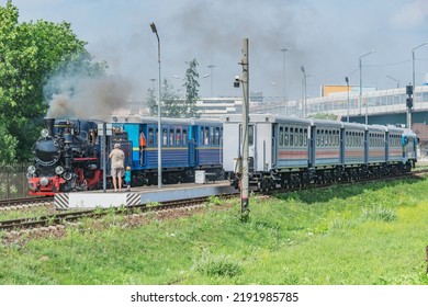 Steam Train Of Childrens Railway Before Departure From The Station. Saint Petersburg, Russia.