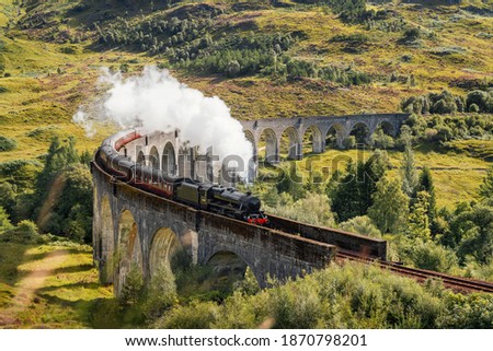 Steam Train on Glenfinnan Viaduct in Scotland in August 2020, post processed using exposure bracketing ストックフォト © 