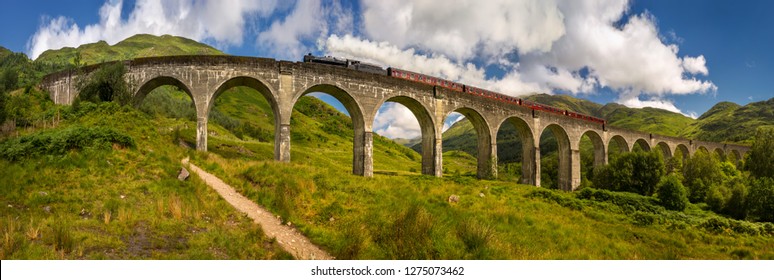 Steam Train On Old Bridge, Highlands, Scotland