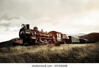 Steam Train In A Open Countryside Concept