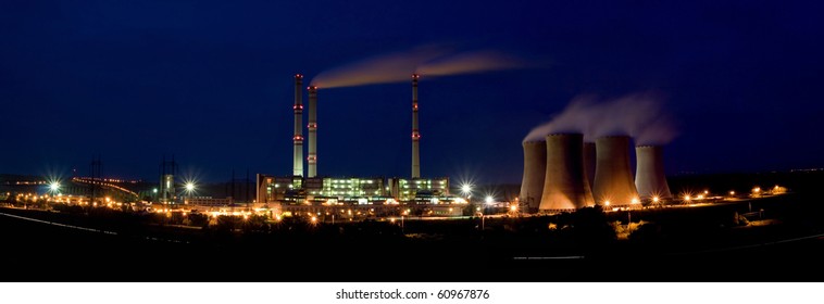 the steam turbine power plant Pocerady by night - Czech Republic