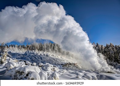 Steamboat Geyser In Yellowstone In Wintertime