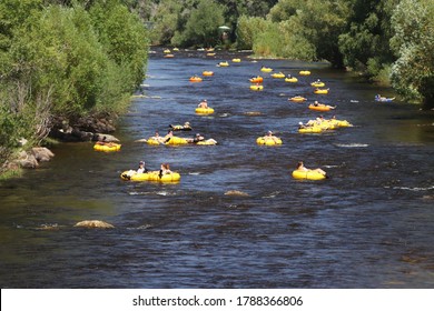 Steamboat Springs, Colorado - July 4, 2020: People Floating Down The Yampa River