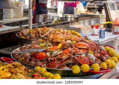 Steamed Blue Crabs At Outdoor Festival