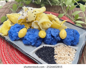 Steamed blue sticky rice with Wild yam mixed sesame seed - Powered by Shutterstock