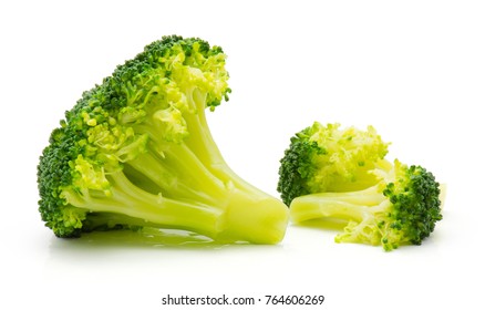 Steamed Broccoli Isolated On White Background Two Pieces
