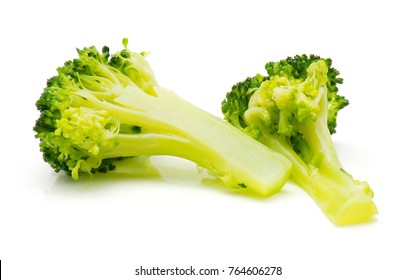 Steamed Broccoli Isolated On White Background Two Slices
