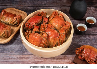 steamed chinese mitten crab with yellow wine, shanghai hairy crab - Shutterstock ID 1833211108