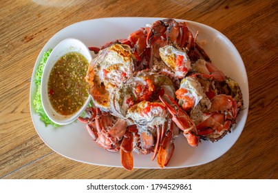 Steamed Crab With Seafood Spicy, Thai Style Seafood.