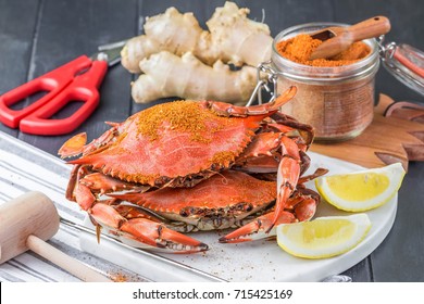 Steamed Crabs With Spices. Maryland Blue Crabs.