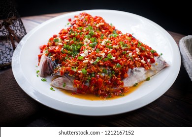 Steamed Fish Head With Diced Hot Red Peppers