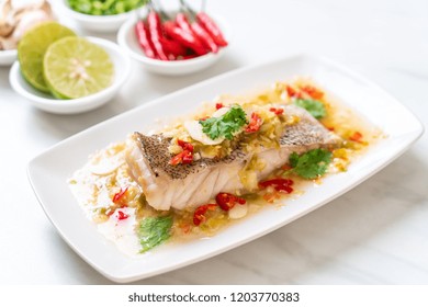 Steamed Grouper Fish Fillet With Chili Lime Sauce In Lime Dressing - Asian Food Style