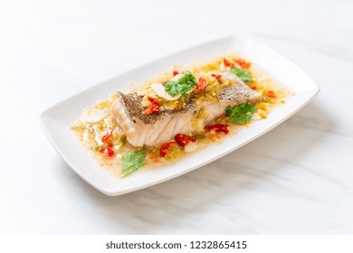 Steamed Grouper Fish Fillet With Chili Lime Sauce In Lime Dressing - Asian Food Style