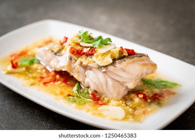 Steamed Grouper Fish Fillet With Chili Lime Sauce In Lime Dressing - Asian Food Style