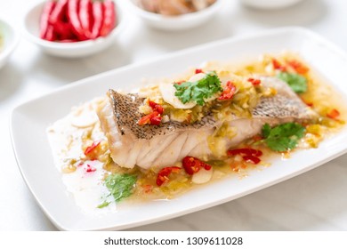 Steamed Grouper Fish Fillet With Chili Lime Sauce In Lime Dressing - Asian Food Style