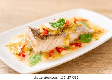 Steamed Grouper Fish Fillet With Chili Lime Sauce In Lime Dressing - Asian Food Style