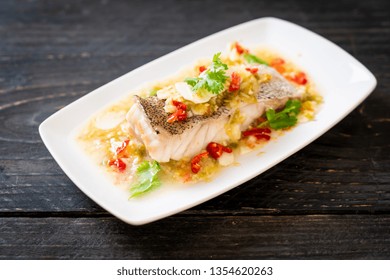 Steamed Grouper Fish Fillet With Chili Lime Sauce In Lime Dressing - Asian Food Style