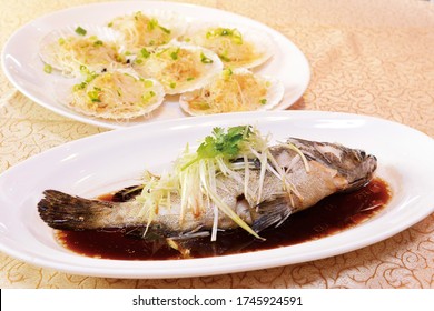 steamed grouper,  steamed scallop with glass noodles and garlic sauce, chinese food,  cantonese cuisine