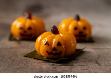 Steamed Halloween Cake Or Kueh In Pumpkin Shape