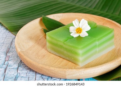 Steamed Layer Sweet Cake or Khanom Chan in thai language. Thai traditional dessert Green Pandan flavour.