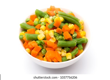 Steamed Mixed Vegetables Isolated On A White Background