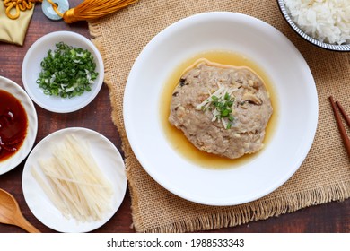 Steamed Pork Cake With Salted Fish - Chinese Food Called Yee Jeng Yook Baeng Or Xian Yu Zheng Rou Bing At Top View