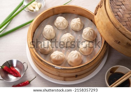 Steamed pork soup dumplings named Xiao long bao in Taiwan, Taiwanese famous gourmet.