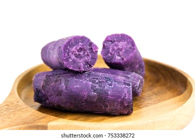 Steamed Purple Sweet Potato In Wood Plate