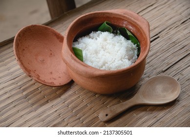 Steamed Rice In Clay Cooking Pot As Traditional Rice In Thailand 