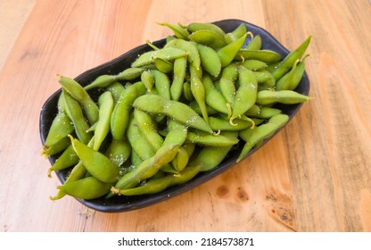 Steamed Salted Edamame, Japanese Beans On Plate