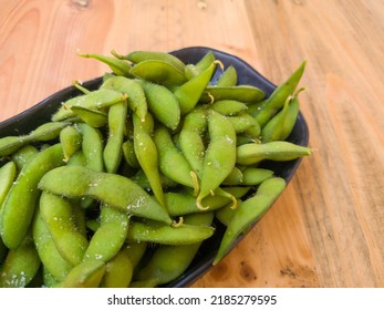 Steamed Salted Edamame, Japanese Beans On Plate