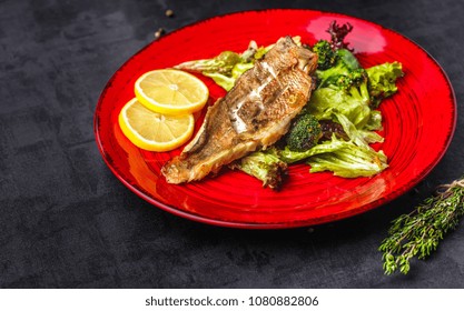 Steamed Snapper (pacific Ocean Perch, Sea Bass, Ruby Perch) With Soy Sauce, Lemon, Ginger And Parsley In Asian Style. Healthy Cooking