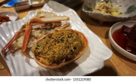 Steamed Snow Crab And Fried Rice On Plate.