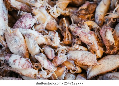 Steamed squid, seafood at the market