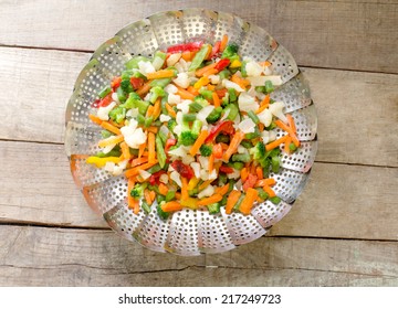 Steamed Vegetables Inside Steam Basket